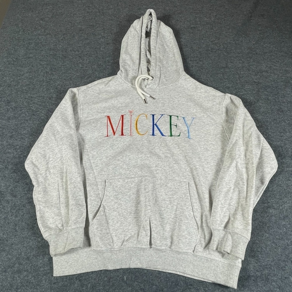 Disney HM Hoodie Womens S Gray Pullover Sweatshirt Mickey Oversized Embroidered